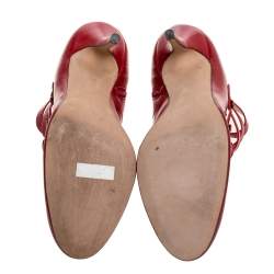 Pre Owned Oscar de la Renta Red Leather Strappy Ankle Booties Size 41