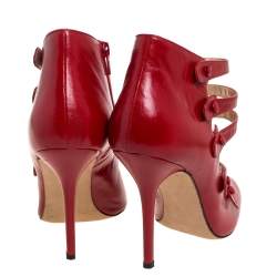 Pre Owned Oscar de la Renta Red Leather Strappy Ankle Booties Size 41