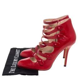 Pre Owned Oscar de la Renta Red Leather Strappy Ankle Booties Size 41