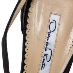 Oscar de la Renta Black Fabric Embellished Platform Ankle Strap Sandals 39.5