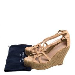 Pre Owned Oscar de la Renta Beige Cork Espadrille Platform Wedge Sandals Size 36