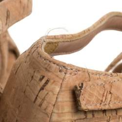 Pre Owned Oscar de la Renta Beige Cork Espadrille Platform Wedge Sandals Size 36