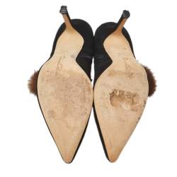 Pre Owned Osca De La Renta Black Suede Leather And Mink Fur Pointed Toe Ankle Boots Size 38.5
