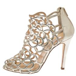 مملوكة مسبقًا صندل أوسكار دي لا رينتا غلاديا جلد ذهبي قفصي مقدمة مفتوحة مقاس 38