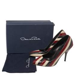Oscar De La Renta Multicolor Python Embossed Leather Fallon Stripe Pumps Size 39