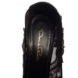مملوكة مسبقًا Oscar de la Renta Black Patent Leather and Mesh Alyssa Embellished Pointed Toe Pumps Size 38