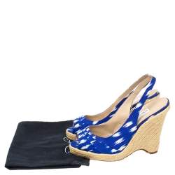 Pre Owned Oscar de la Renta Blue/White Fabric Espadrille Platform Wedge Open Toe Sandals Size 40