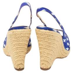 Pre Owned Oscar de la Renta Blue/White Fabric Espadrille Platform Wedge Open Toe Sandals Size 40