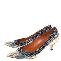 Pre Owned حذاء كعب عالي أوسكار دي لارينتا جلد ثعبان متعدد الألوان وقماش مقدمة مدببة مقاس 39.5