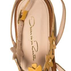 Oscar de la Renta Yellow Floral Jenisa Ankle Strap Flat Sandals Size 39.5