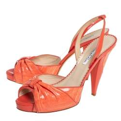 Pre Owned Oscar de la Renta Orange Patent Leather Slingback Sandals Size 39