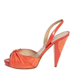 Pre Owned Oscar de la Renta Orange Patent Leather Slingback Sandals Size 39