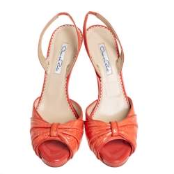 Pre Owned Oscar de la Renta Orange Patent Leather Slingback Sandals Size 39