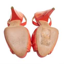 Pre Owned Oscar de la Renta Orange Patent Leather Slingback Sandals Size 39