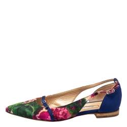 Pre Owned Oscar de la Renta Multicolor Canvas Pointed Toe Ballets Flats Size 37