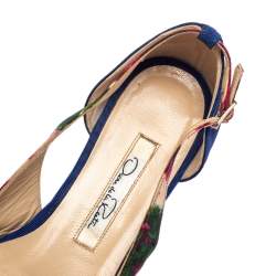 Pre Owned Oscar de la Renta Multicolor Canvas Pointed Toe Ballets Flats Size 37