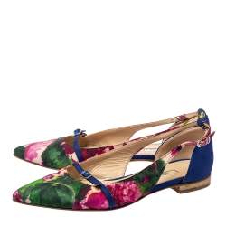 Pre Owned Oscar de la Renta Multicolor Canvas Pointed Toe Ballets Flats Size 37