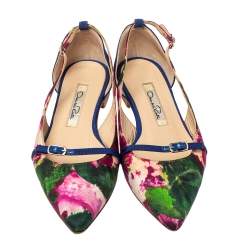 Pre Owned Oscar de la Renta Multicolor Canvas Pointed Toe Ballets Flats Size 37