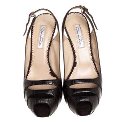 مملوكة مسبقًا صندل أوسكار دي لا رينتا فتحة كع ب جلد و سويدي بني مقاس 39