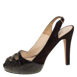 مملوكة مسبقًا صندل أوسكار دي لا رينتا فتحة كعب جلد و سويدي بني مقاس 39