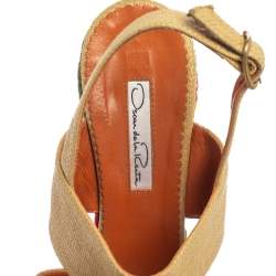 Pre Owned Oscar de la Renta Beige Fabric Wedge Sandals Size 38