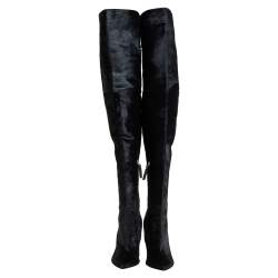 Pre Owned Oscar de la Renta Black Calf Hair Over Knee Boots Size 39