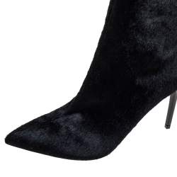 Pre Owned Oscar de la Renta Black Calf Hair Over Knee Boots Size 39