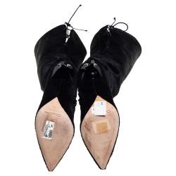 Pre Owned Oscar de la Renta Black Calf Hair Over Knee Boots Size 39