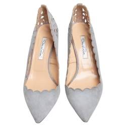 مملوكة مسبقًا Oscar De La Renta Grey Suede Pointed Toe Cut Out Pumps Size 40