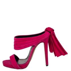 Pre Owned Oscar de la Renta Pink Suede Sandy Bow Detail Sandals Size 38.5