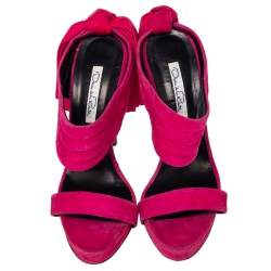 Pre Owned Oscar de la Renta Pink Suede Sandy Bow Detail Sandals Size 38.5