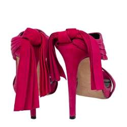 Pre Owned Oscar de la Renta Pink Suede Sandy Bow Detail Sandals Size 38.5