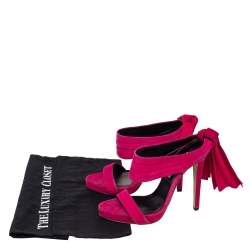 Pre Owned Oscar de la Renta Pink Suede Sandy Bow Detail Sandals Size 38.5