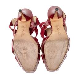 Pre Owned صندل أوسكار دي لا رينتا نعل سميك قفصي مطاطي وجلد لامع أحمر مقاس 38