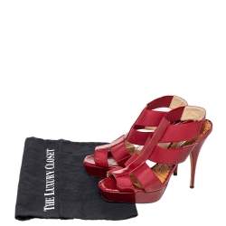 Pre Owned صندل أوسكار دي لا رينتا نعل سميك قفصي مطاطي وجلد لامع أحمر مقاس 38