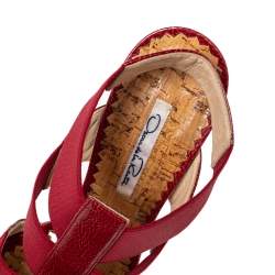 Pre Owned صندل أوسكار دي لا رينتا نعل سميك قفصي مطاطي وجلد لامع أحمر مقاس 38