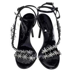 مملوكة مسبقًا Oscar de la Renta Black Patent Leather Star Embellished Sandals Size 36