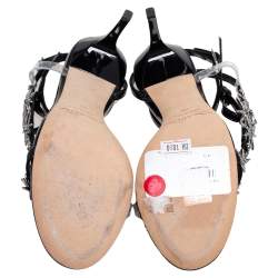 مملوكة مسبقًا Oscar de la Renta Black Patent Leather Star Embellished Sandals Size 36