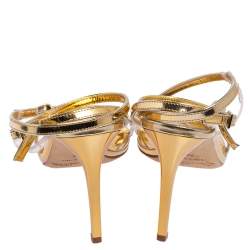 Pre Owned Oscar de la Renta Gold Leather Knotted Ankle Strap Open Toe Sandals Size 36