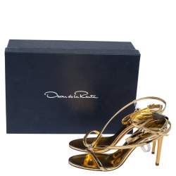 Pre Owned Oscar de la Renta Gold Leather Knotted Ankle Strap Open Toe Sandals Size 36