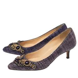 Pre Owned Oscar de la Renta Purple Raffia Point Toe Pumps Size 36