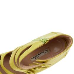 Pre Owned Oscar de la Renta Yellow Leather Caged Ankle Length Wedge Sandals Size 39