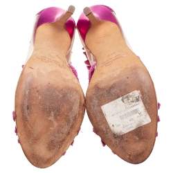 مملوكة مسبقًا Oscar de la Renta Metallic Pink PVC and Patent Leather Amria Cut Out Sandals Size 37.5