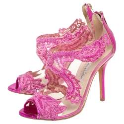 مملوكة مسبقًا Oscar de la Renta Metallic Pink PVC and Patent Leather Amria Cut Out Sandals Size 37.5