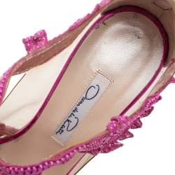 مملوكة مسبقًا Oscar de la Renta Metallic Pink PVC and Patent Leather Amria Cut Out Sandals Size 37.5
