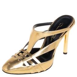 Pre Owned Oscar de la Renta Metallic Gold Leather Carmen Mule Sandals Size 36