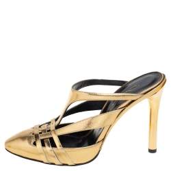 Pre Owned Oscar de la Renta Metallic Gold Leather Carmen Mule Sandals Size 36