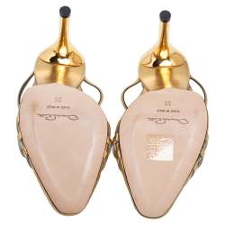 Pre Owned Oscar de la Renta Metallic Gold Leather Carmen Mule Sandals Size 36