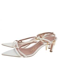 Pre Owned Oscar de la Renta White Leather Ankle Strap Sandals Size 37.5