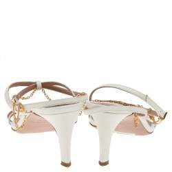 Pre Owned Oscar de la Renta White Leather Ankle Strap Sandals Size 37.5